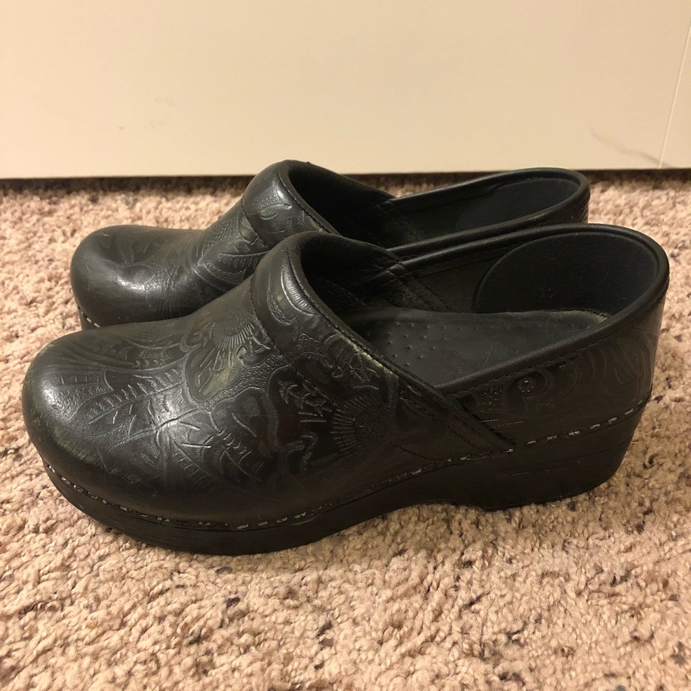 Dansko Black Tooled Professional Leather Clog